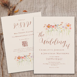 Boho Fall Wildblume Beige Terracotta QR Code Einladung