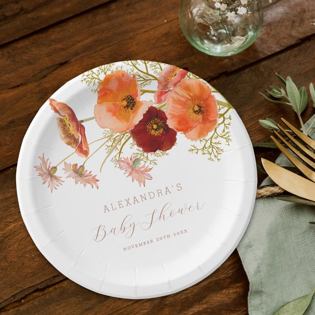 Boho Fall Wildblume Bloral Baby Dusche Custom Pappteller (Baby in bloom boho fall floral Baby shower personalized party paper plate Watercolor wildflowers )
