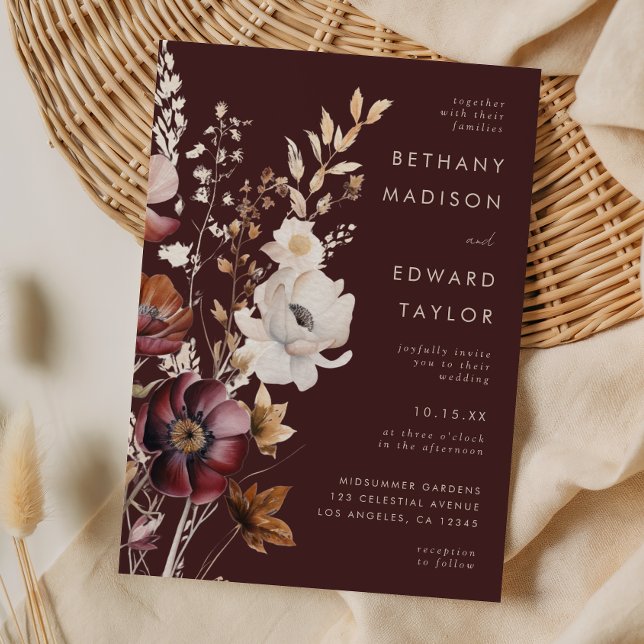 Boho Fall Wildblume Brown Wedding Einladung (Von Creator hochgeladen)