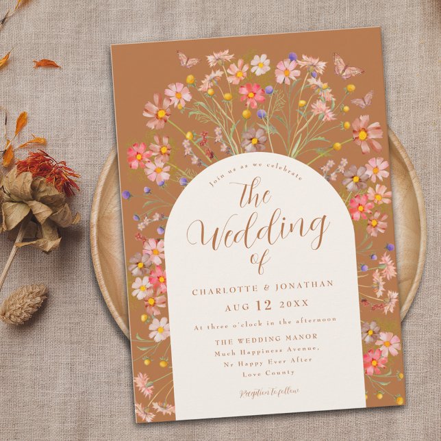 Boho Fall Wildblume Butterfly Wedding Einladung (Boho fall floral butterfly Wedding invitation whimsical wildflowers rustic country cottage garden)