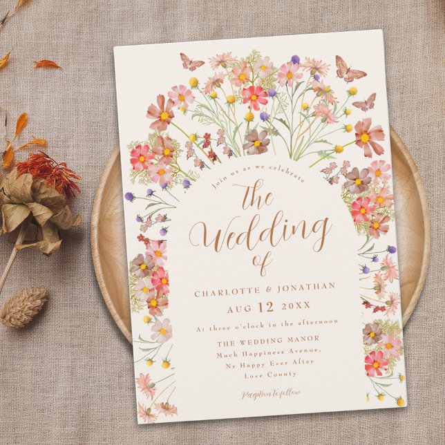 Boho Fall Wildblume Butterfly Wedding Einladung (Boho fall floral butterfly Wedding invitation whimsical wildflowers rustic country garden)