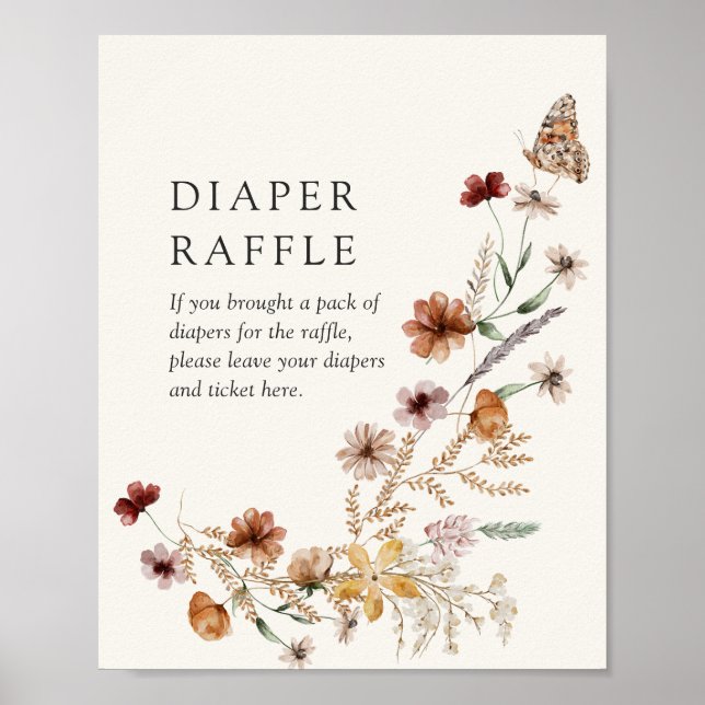 Boho Fall Wildblume Diaper Raffle Sign Poster (Vorne)