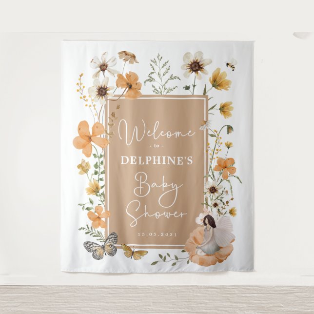 Boho Fall Wildblume Fee Babydusche Willkommen Wandteppich (Vorderseite)