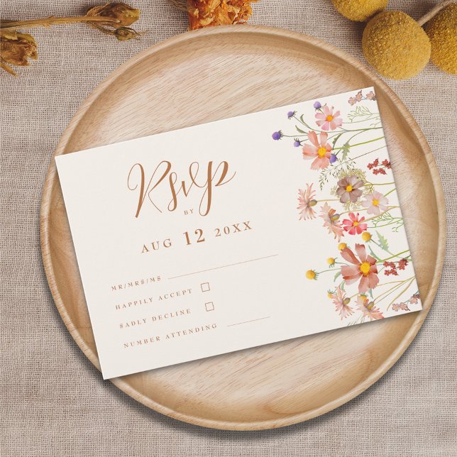 Boho Fall Wildblume Floral Wedding RSVP Karte (Boho fall Wildflower floral terracotta burnt orange beige Wedding invitation rsvp card elegant )