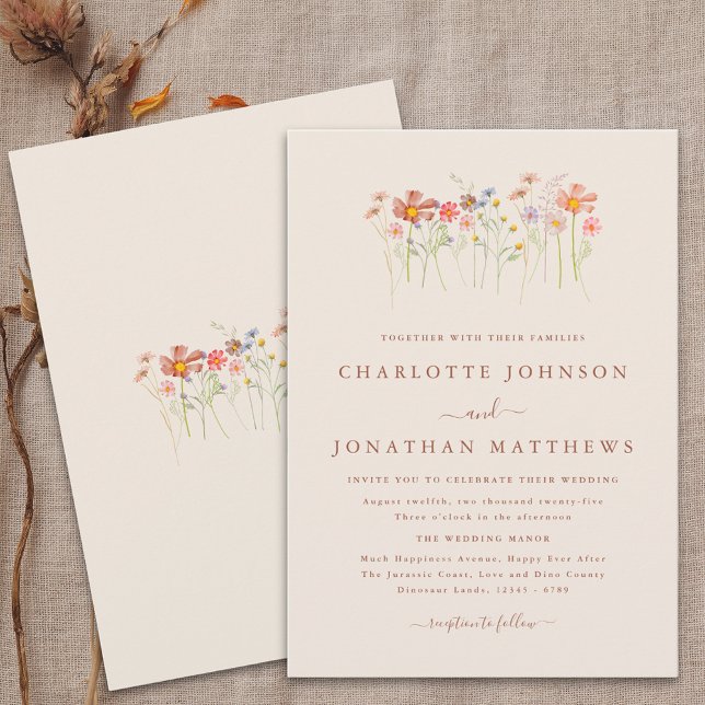 Boho Fall Wildblume Terracotta Beige Hochzeit Einladung (Boho fall Wildflower floral beige terracotta Wedding invitation Watercolor garden flowers elegant)