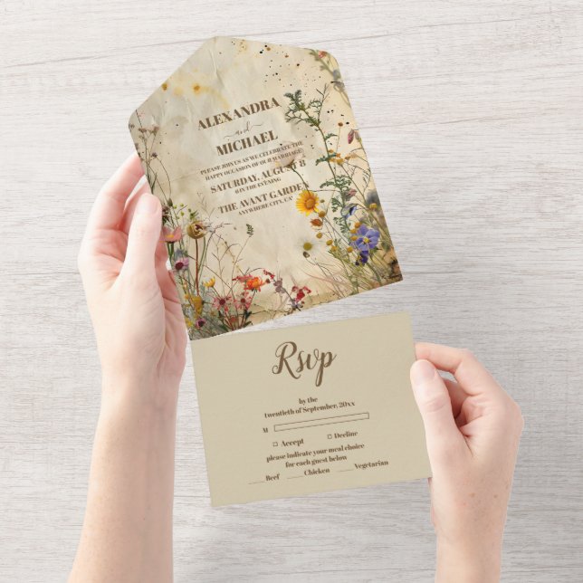 Boho Fall Wildblume Wedding All In One Einladung (Abreißen)