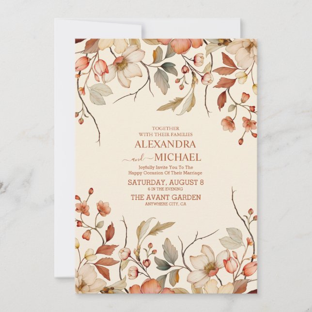 Boho Fall Wildblume Wedding Einladung (Vorderseite)