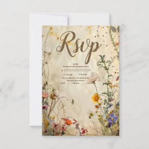Boho Fall Wildblume Wedding RSVP Karte