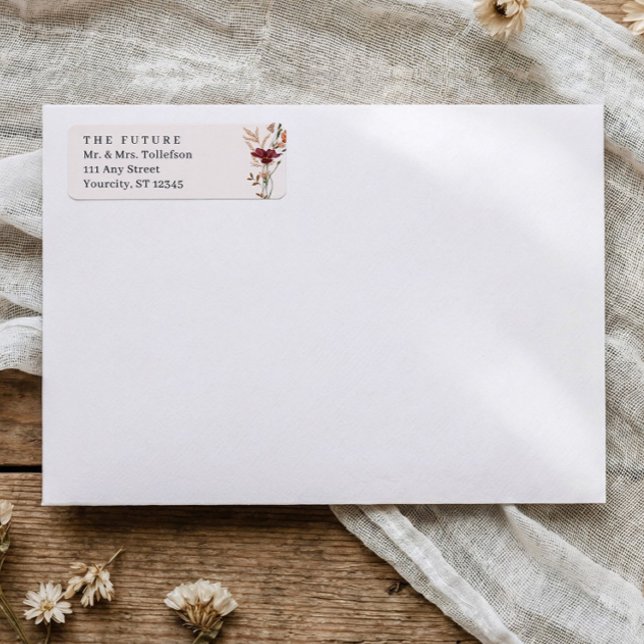 Boho Fall Wildblumen Hochzeit Rücksendeadresse (Elegant fall wedding return address labels - vintage boho watercolor wildflowers)