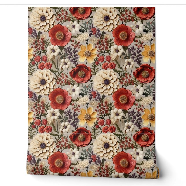 Boho Fall Wildblumen Kupferrost Bordeaux Tapete (Abrollen)