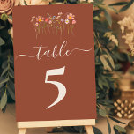 Boho Fall Wildflower Terracotta Wedding Tischnummer<br><div class="desc">Boho Fall rustic Wildflower Meadow terracotta rust and beige wedding table number card featuring original watercolor floral artwork by Catherine Sweetman, perfect for a bohemian or rustic autumn wedding. This design showcases hand-painted wildflowers in a rich, earthy color palette of orange, terracotta, rust, tan, beige, peach, plum, coral, soft pink,...</div>