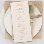 Boho Fall Wildflower Wedding Menükarte<br><div class="desc">Bring a touch of wild, autumnal beauty to your wedding table with this Boho Fall Wildflower Meadow Wedding Menu. Inspired by the colors and textures of a sun-drenched meadow in late autumn, this design features hand-painted watercolor florals in earthy tones of tan, beige, burnt orange, terracotta, brown, rust, golden yellow,...</div>