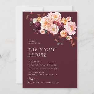 Boho fallen blumenburgund in der Nacht davor Einladung
