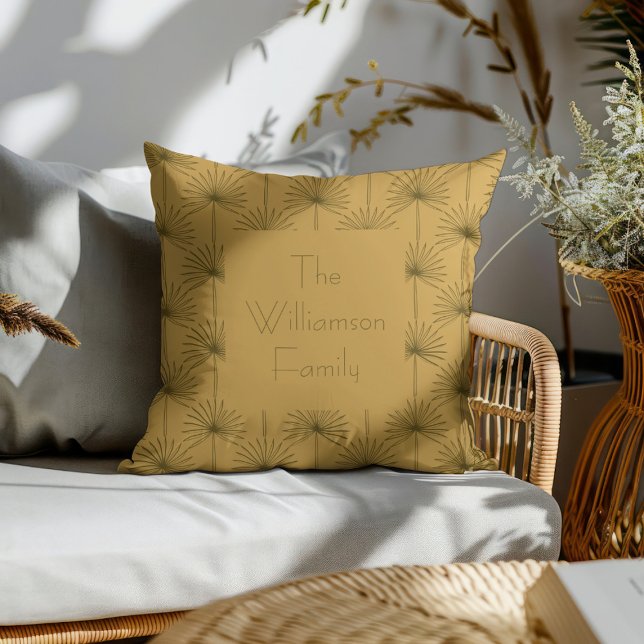 Boho Fan Palm Leaf Botanische Linie Art Familie Kissen (Von Creator hochgeladen)