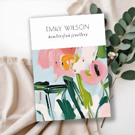 Boho farbenfroh pink blau gestrichen Blumen 2 Ohrr Visitenkarte