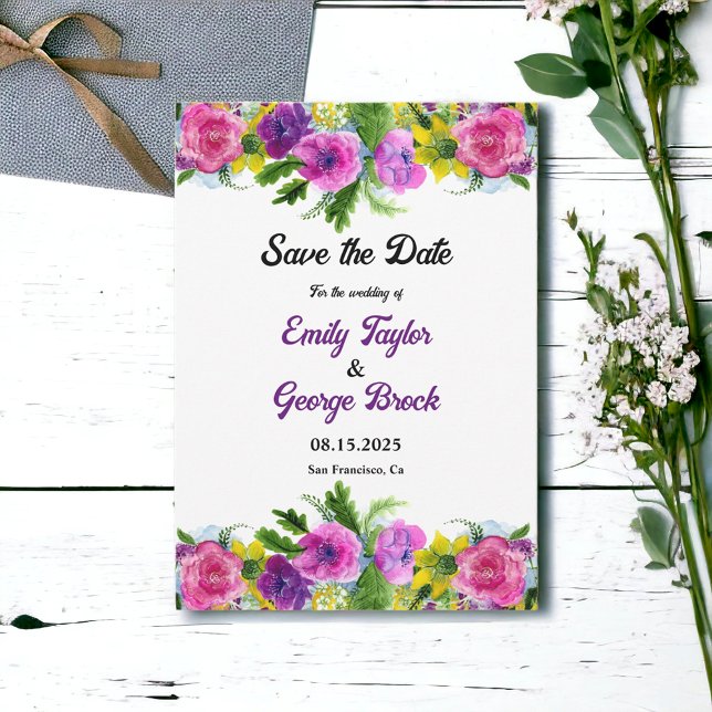 Boho farbenfrohe Blume Botanische Blumenhochzeit Save The Date (Von Creator hochgeladen)