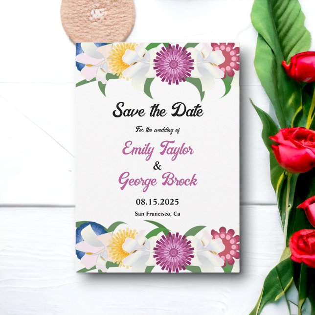 Boho farbenfrohe Blume Moderne Frühlingsblütenhoch Save The Date (Von Creator hochgeladen)