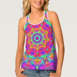 Boho Farbenfrohe Karnevalleuchten Lila Mandala Tanktop