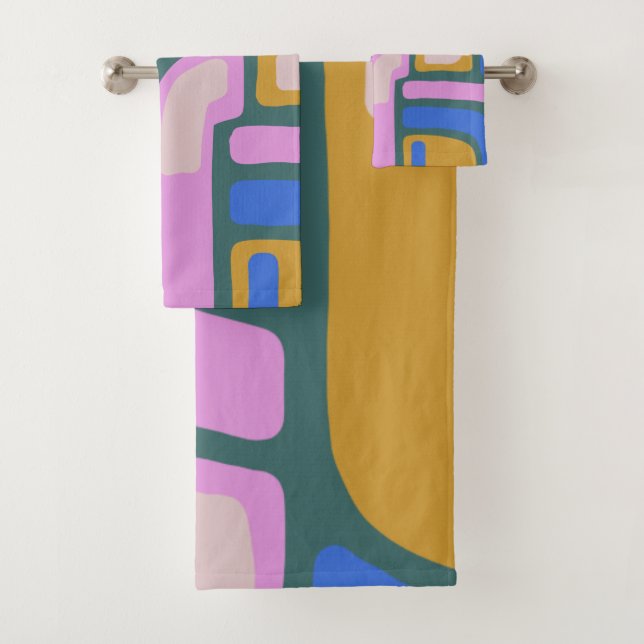 Boho farbenfrohe moderne Abstrakte Formen Muster Badhandtuch Set (Insitu)