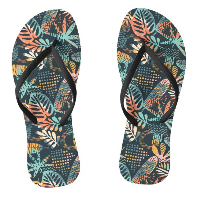 Boho farbenfrohe tropische Blätter Flip Flops (Fußbett)
