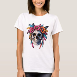 Boho farbenfroher Schädel mit Blume und Blume T-Shirt