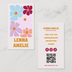 Boho-farbige, groovy retro-blumen business karte