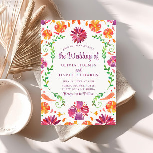 Boho Farbige Mexikanische Florale Fiesta Hochzeits Einladung