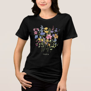 Boho Farbige Wildblumen mit Monogramm Tri-Blend Shirt