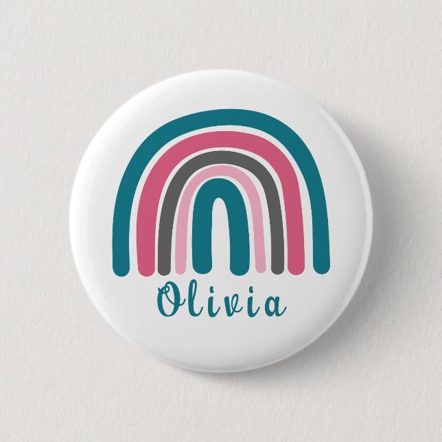 Boho farbiger Regenbogen mit Personalisiertem Name Button (Vorderseite)
