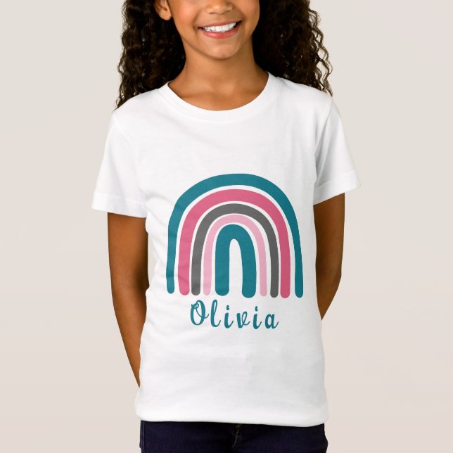 Boho farbiger Regenbogen mit Personalisiertem Name T-Shirt (Vorderseite)