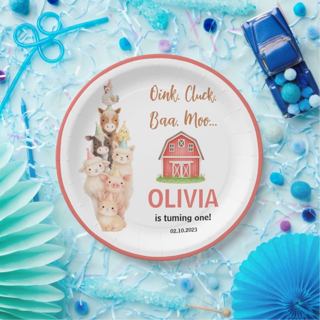 Boho Farm Animal 1st Birthday |Cute Rustic Barnyad Pappteller (Party)