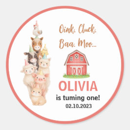 Boho Farm Animal 1st Birthday |Cute Rustic Barnyad Runder Aufkleber