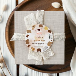 Boho Farm Cow Babydusche Danke Runder Aufkleber