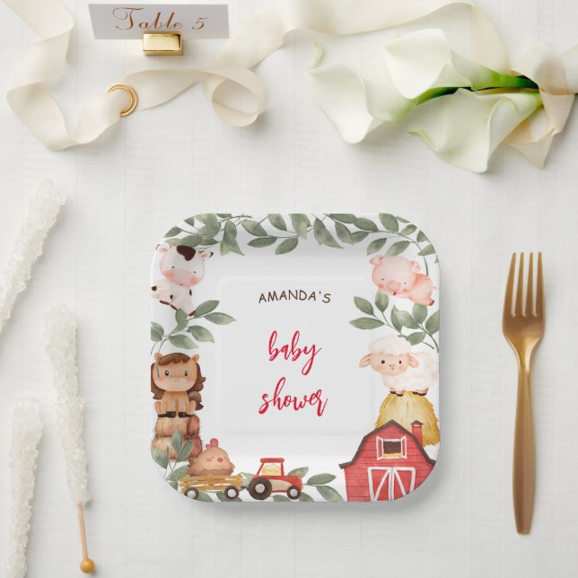 Boho Farm Niedlicher Tiere Babydusche Pappteller (Hochzeit)