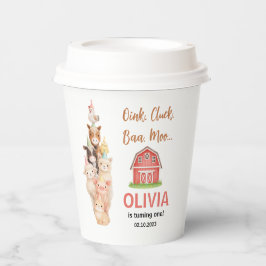 Boho-Farmtier 1. Geburtstag | Süße rustikale Scheu Pappbecher