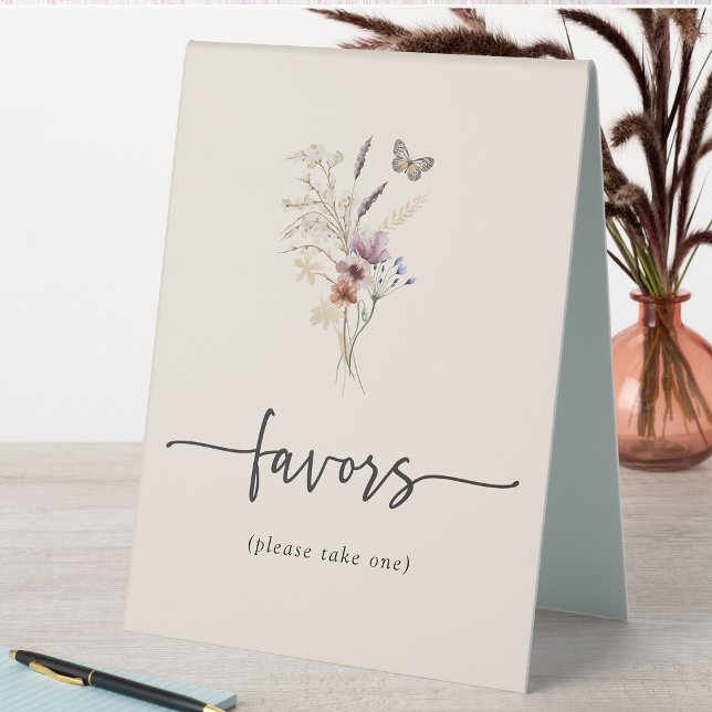 Boho Favor Tent Sign Tischaufsteller (Boho Butterfly Floral Favors Tent Sign by Painted Paperie
)