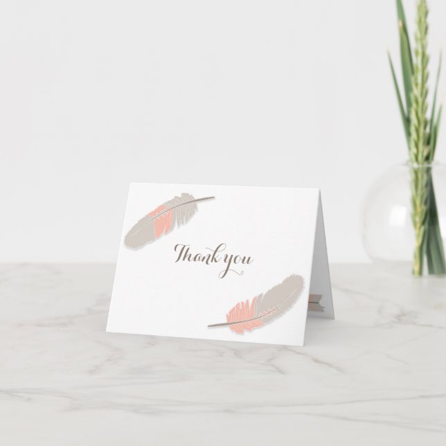 Boho Feather Baby Dusche Danke Pink & Gray (Vorderseite)