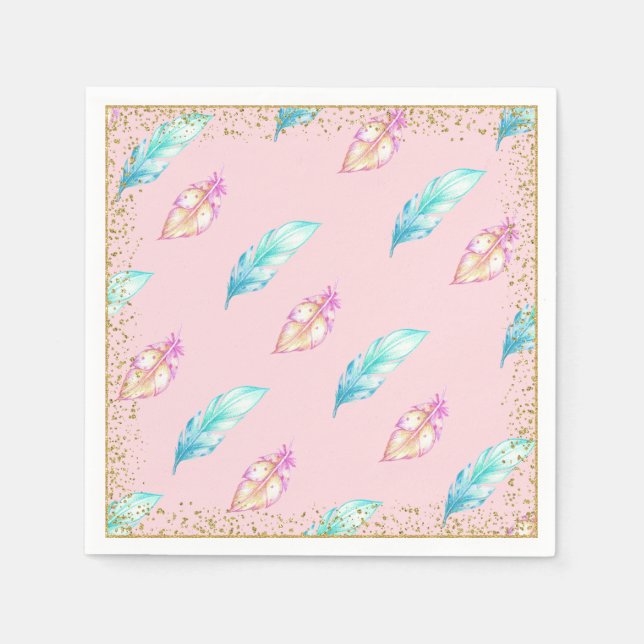 Boho Feather Babydusche Papier Napkins Serviette (Vorderseite)