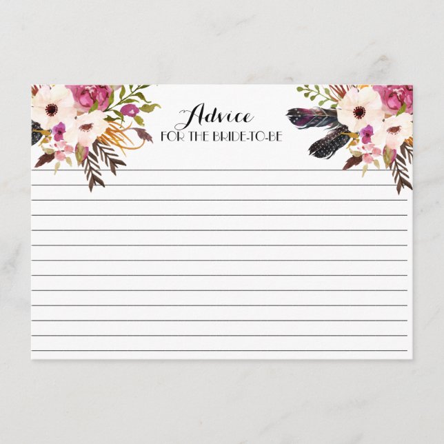 Boho Feather Beautiful Floral Conseils Cartes (Devant)