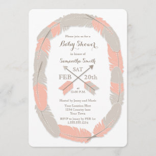 Boho Feather et Arrow Girl Baby shower Invitation