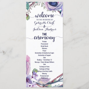 Boho Feather & Floral Wreath Wedding Program Programm