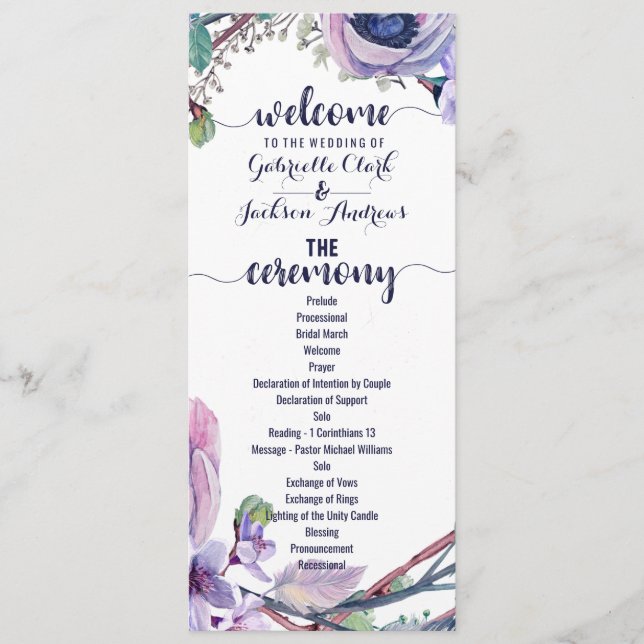 Boho Feather & Floral Wreath Wedding Program Programm (Vorderseite)