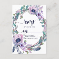 Boho Feather & Floral Wreath Wedding RSVP Response