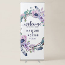 Boho Feather & Floral Wreath Wedding Willkommen