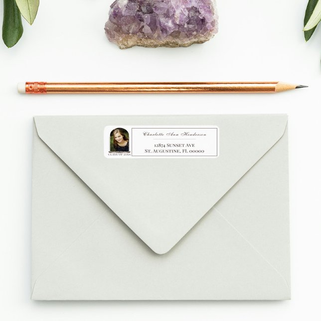 Boho Feather Frame Foto Abschluss-Adresse (Boho Feather Frame Photo Graduation Address Label)