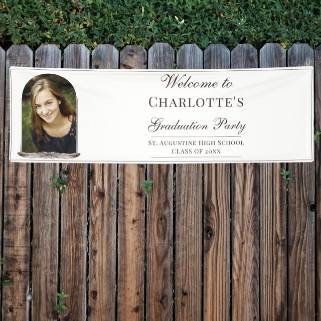 Boho Feather Frame Foto Abschluss Willkommen Banner (Boho Feather Frame Photo Graduation Party Welcome Banner)