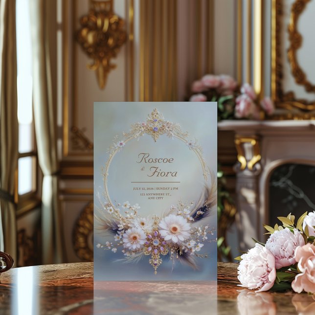 Boho Feather Gold Oval Frame Purple Jewel Wedding Einladung (Von Creator hochgeladen)