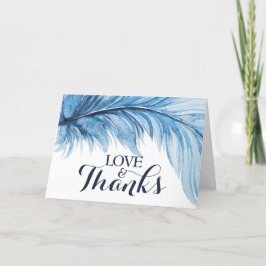 Boho Feather Navy Blue Watercolor Wedding Dankeskarte