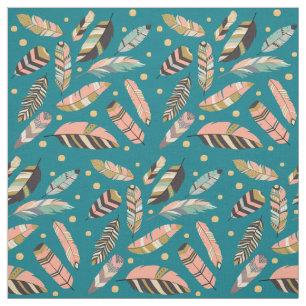 Boho Feather Pattern auf Aquamarin Stoff