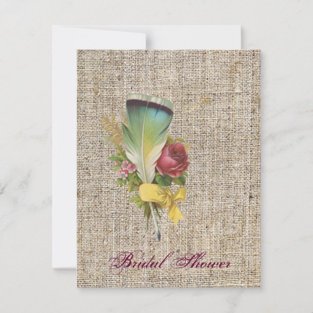 Boho feather Wildblume bohemian Hochzeit Einladung (Vorderseite)